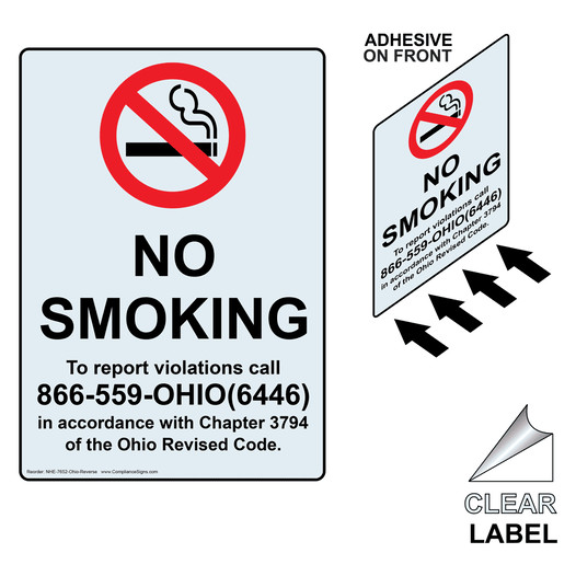Ohio NO SMOKING Label With Front Adhesive NHE-7652-Ohio-Reverse