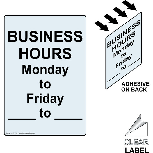 Portrait Business Hours Monday To Friday Clear Label NHEP-17921