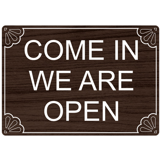 Kona Engraved COME IN WE ARE OPEN Sign EGRE-17951_White_on_Kona