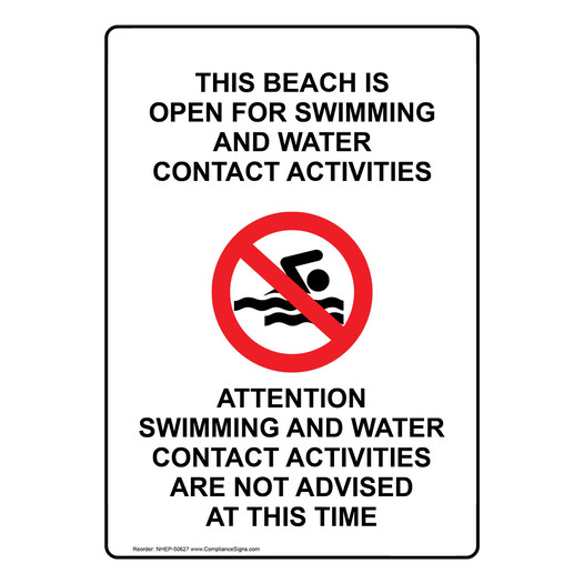 Portrait THIS BEACH IS OPEN Sign With Symbol NHEP-50627