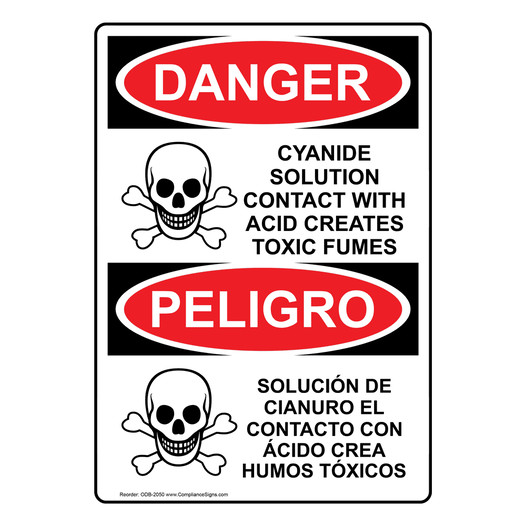 English + Spanish OSHA DANGER Cyanide Solution Sign With Symbol ODB-2050