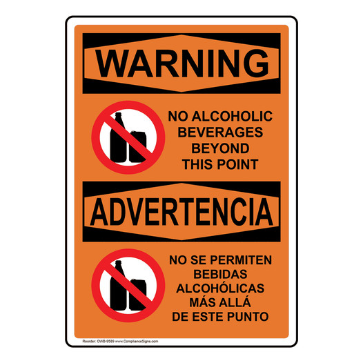 English + Spanish OSHA WARNING No Alcoholic Beverages Sign With Symbol OWB-9589