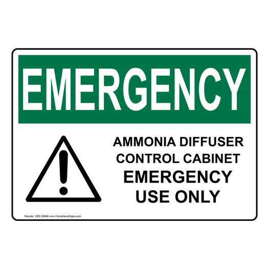OSHA EMERGENCY Ammonia Diffuser Control Sign With Symbol OEE-26948