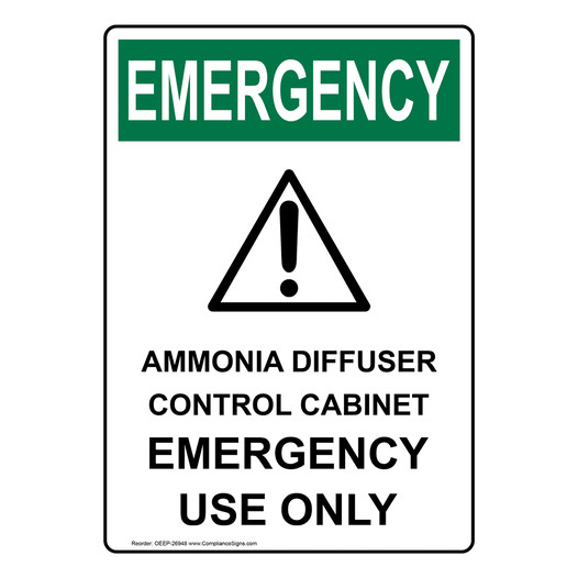 Portrait OSHA EMERGENCY Ammonia Sign With Symbol OEEP-26948