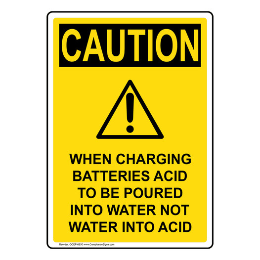 Portrait OSHA CAUTION When Charging Batteries Sign With Symbol OCEP-6650