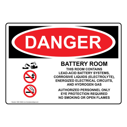OSHA DANGER Battery Room Authorized Personnel Only Sign With Symbol ODE-16462