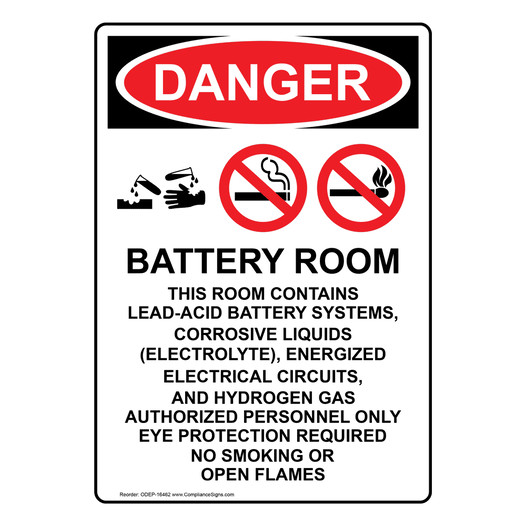 Portrait OSHA DANGER Battery Room This Sign With Symbol ODEP-16462