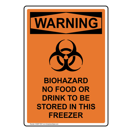 Portrait OSHA WARNING Biohazard No Food Or Sign With Symbol OWEP-7937