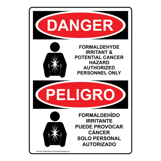 English + Spanish OSHA DANGER Formaldehyde Irritant Hazard Sign With Symbol ODB-3295