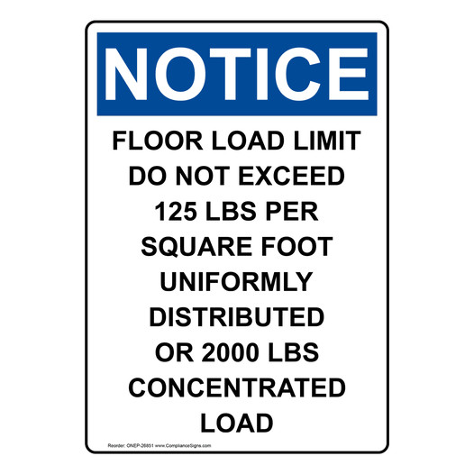 Portrait OSHA NOTICE Floor Load Limit Do Not Sign ONEP-26851