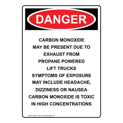 Portrait OSHA DANGER Carbon Monoxide May Be Present Sign ODEP-31320