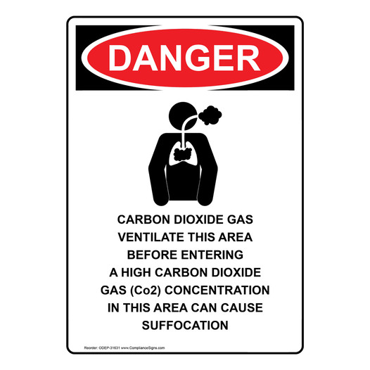 Portrait OSHA DANGER Carbon Dioxide Gas Sign With Symbol ODEP-31631