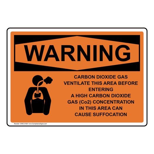 OSHA WARNING Carbon Dioxide Gas Ventilate Sign With Symbol OWE-31631