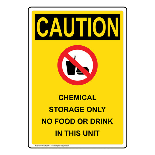 Portrait OSHA CAUTION Chemical Storage Sign With Symbol OCEP-26941