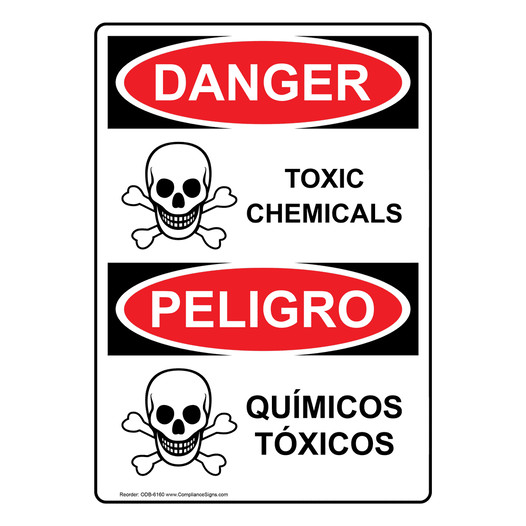 English + Spanish OSHA DANGER Toxic Chemicals With Symbol Sign With Symbol ODB-6160