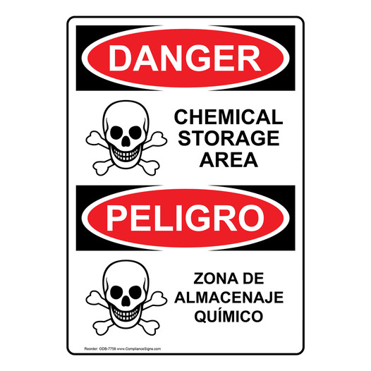 English + Spanish OSHA DANGER Chemical Storage Area Sign With Symbol ODB-7758