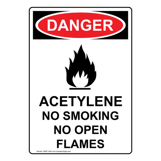 Portrait OSHA DANGER Acetylene No Smoking Sign With Symbol ODEP-1090