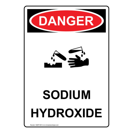 Vertical Sodium Hydroxide Sign OSHA DANGER