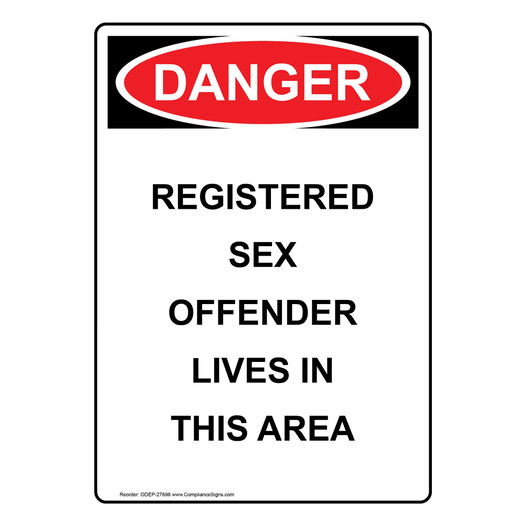 Portrait OSHA DANGER Registered Sex Offender Sign ODEP-27698