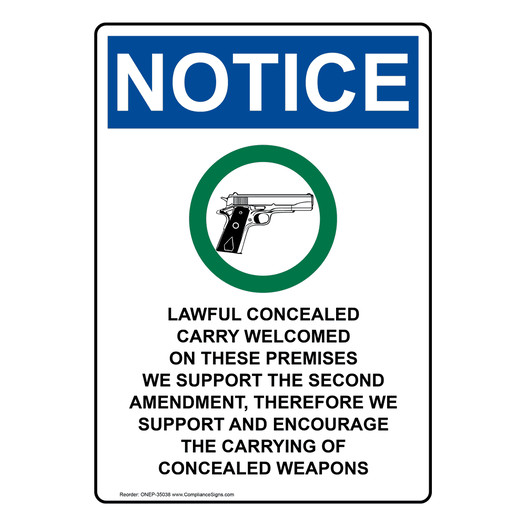 Portrait OSHA NOTICE Lawful Concealed Carry Sign With Symbol ONEP-35038