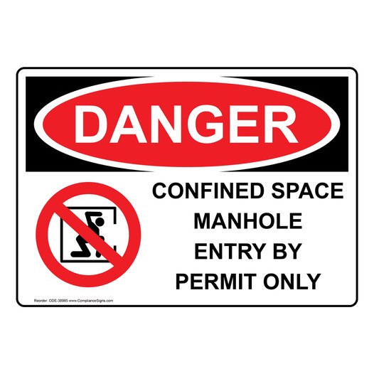 OSHA DANGER Confined Space Manhole Entry Sign With Symbol ODE-38985