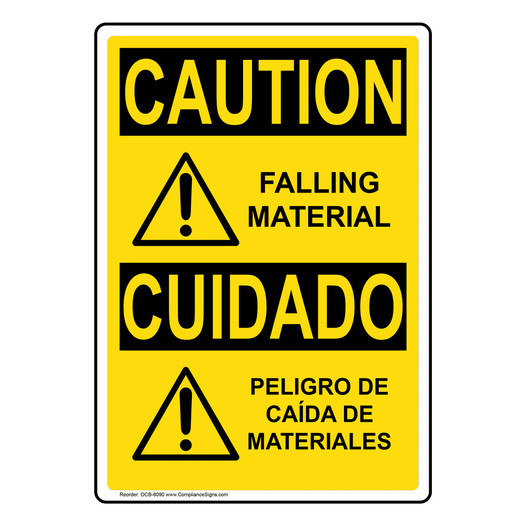 English + Spanish OSHA CAUTION Falling Material Sign With Symbol OCB-8090