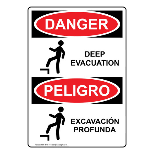 English + Spanish OSHA DANGER Deep Evacuation Sign With Symbol ODB-2070