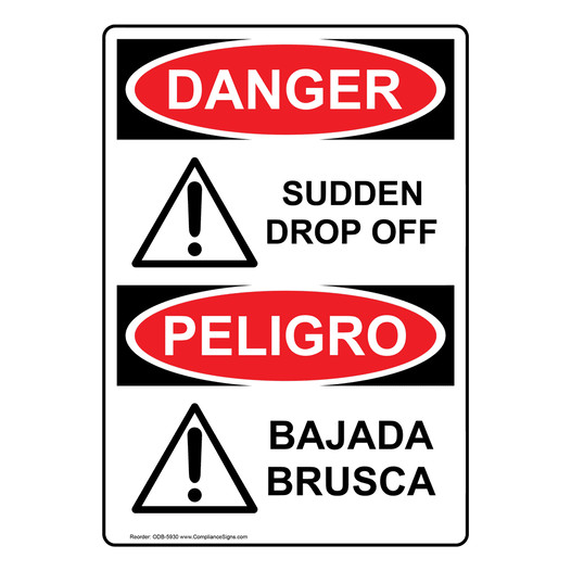 English + Spanish OSHA DANGER Sudden Drop Off With Symbol Sign With Symbol ODB-5930