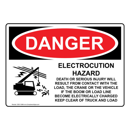 OSHA DANGER Electrocution Hazard Crane Sign With Symbol ODE-13086