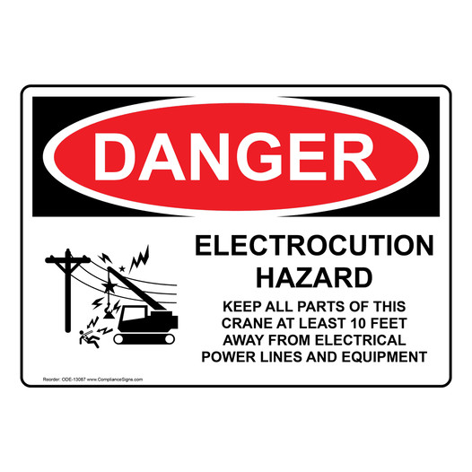 OSHA DANGER Electrocution Hazard Crane Sign With Symbol ODE-13087