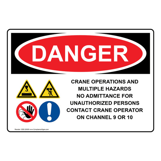 OSHA DANGER Crane Operations And Sign With Symbol ODE-28300