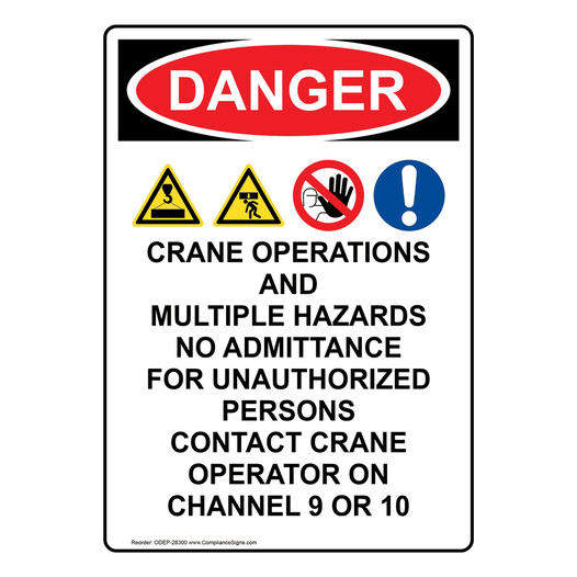 Portrait OSHA DANGER Crane Operations Sign With Symbol ODEP-28300
