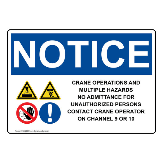 OSHA NOTICE Crane Operations And Sign With Symbol ONE-28300