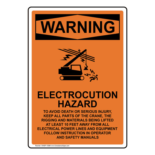 Portrait OSHA WARNING Electrocution Hazard Sign With Symbol OWEP-13088