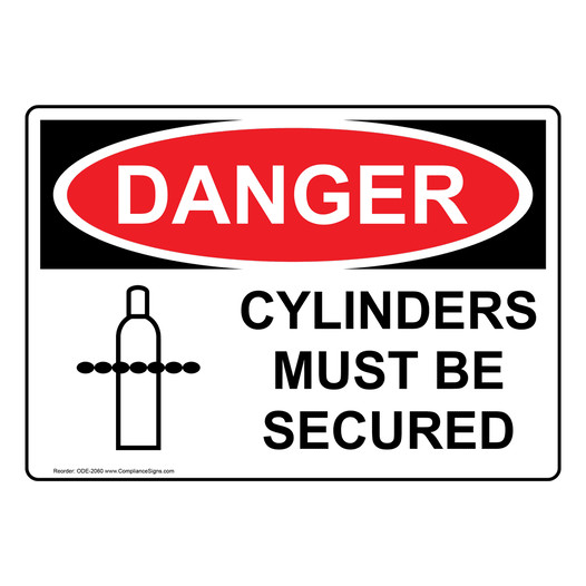 OSHA DANGER Cylinders Must Be Secured Sign With Symbol ODE-2060
