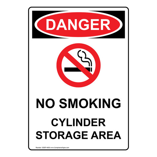 Portrait OSHA DANGER No Smoking Cylinder Sign With Symbol ODEP-4855
