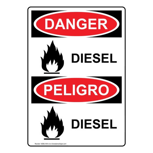 English + Spanish OSHA DANGER Diesel Sign With Symbol ODB-2100