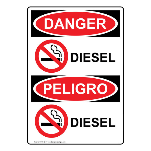 English + Spanish OSHA DANGER Diesel Sign With Symbol ODB-2101