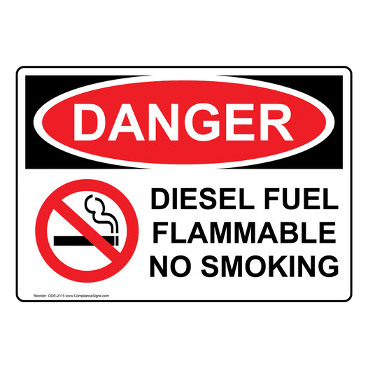 OSHA DANGER Diesel Fuel Flammable No Smoking Sign With Symbol ODE-2115