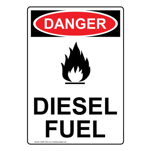 Portrait OSHA DANGER Diesel Fuel Sign With Symbol ODEP-2105