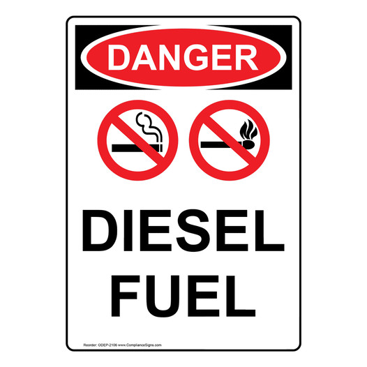 Portrait OSHA DANGER Diesel Fuel Sign With Symbol ODEP-2106