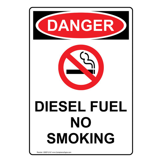 Portrait OSHA DANGER Diesel Fuel No Smoking Sign With Symbol ODEP-2107