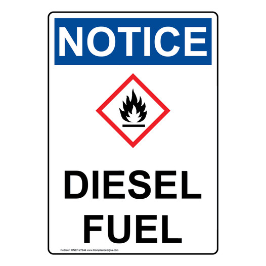 Portrait OSHA NOTICE Diesel Fuel Sign With GHS Symbol ONEP-27844