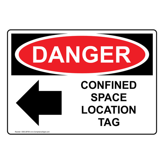 OSHA DANGER Confined Space Location Tag Sign With Symbol ODE-28705