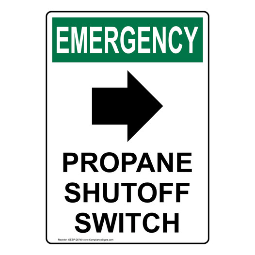 Portrait OSHA EMERGENCY Propane Shutoff Switch Sign With Symbol OEEP-28749