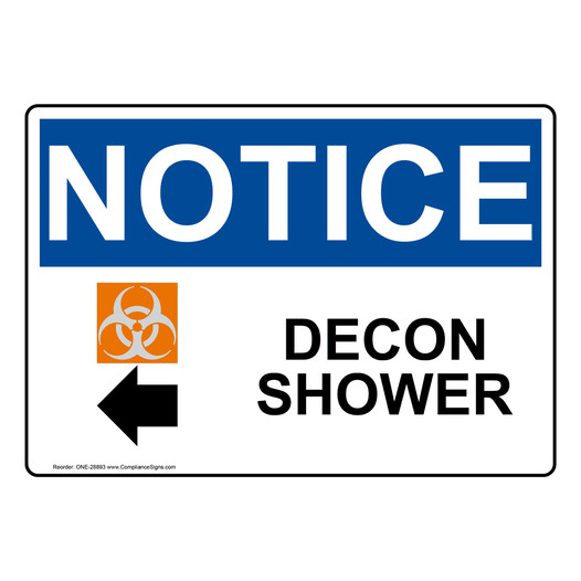 OSHA NOTICE Decon Shower [Left Arrow] Sign With Symbol ONE-28893
