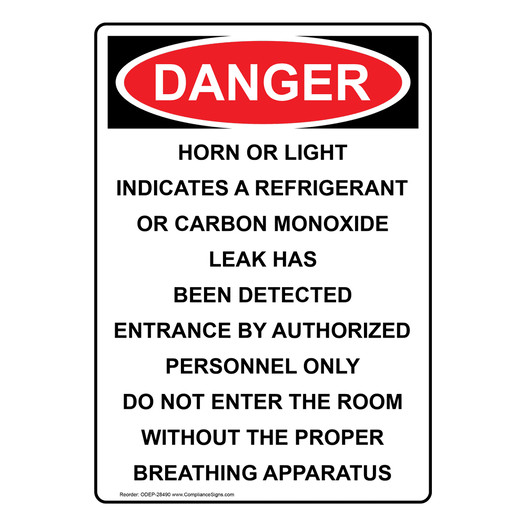 Portrait OSHA DANGER Horn Or Light Indicates A Refrigerant Sign