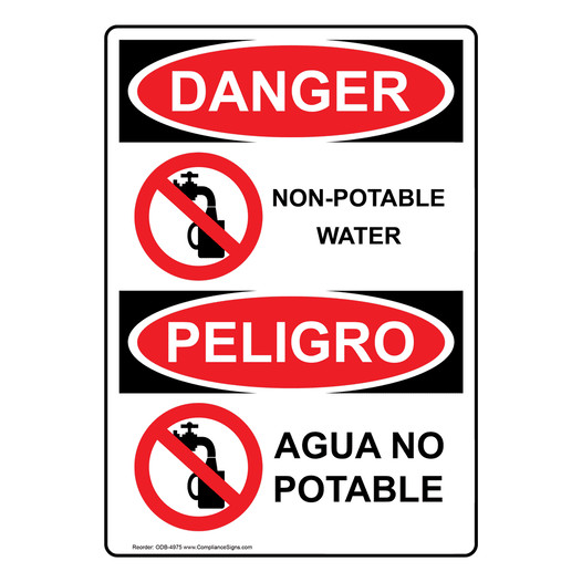 English + Spanish OSHA DANGER Non-Potable Water Sign With Symbol ODB-4975