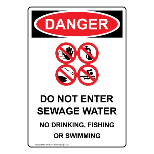Portrait OSHA DANGER Do Not Enter Sewage Sign With Symbol ODEP-16945