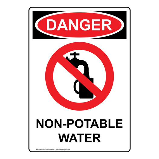 Portrait OSHA DANGER Non-Potable Water Sign With Symbol ODEP-4975